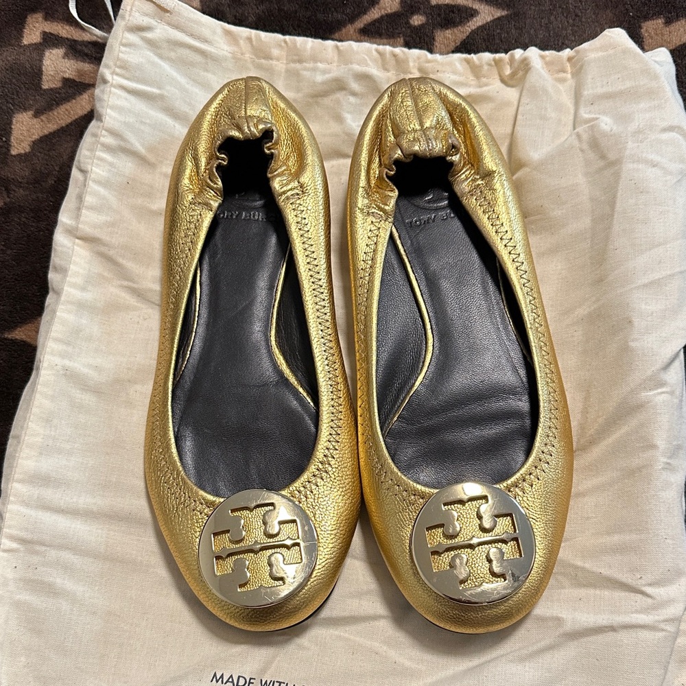 Tory Burch Metallic Gold Ballet Flats